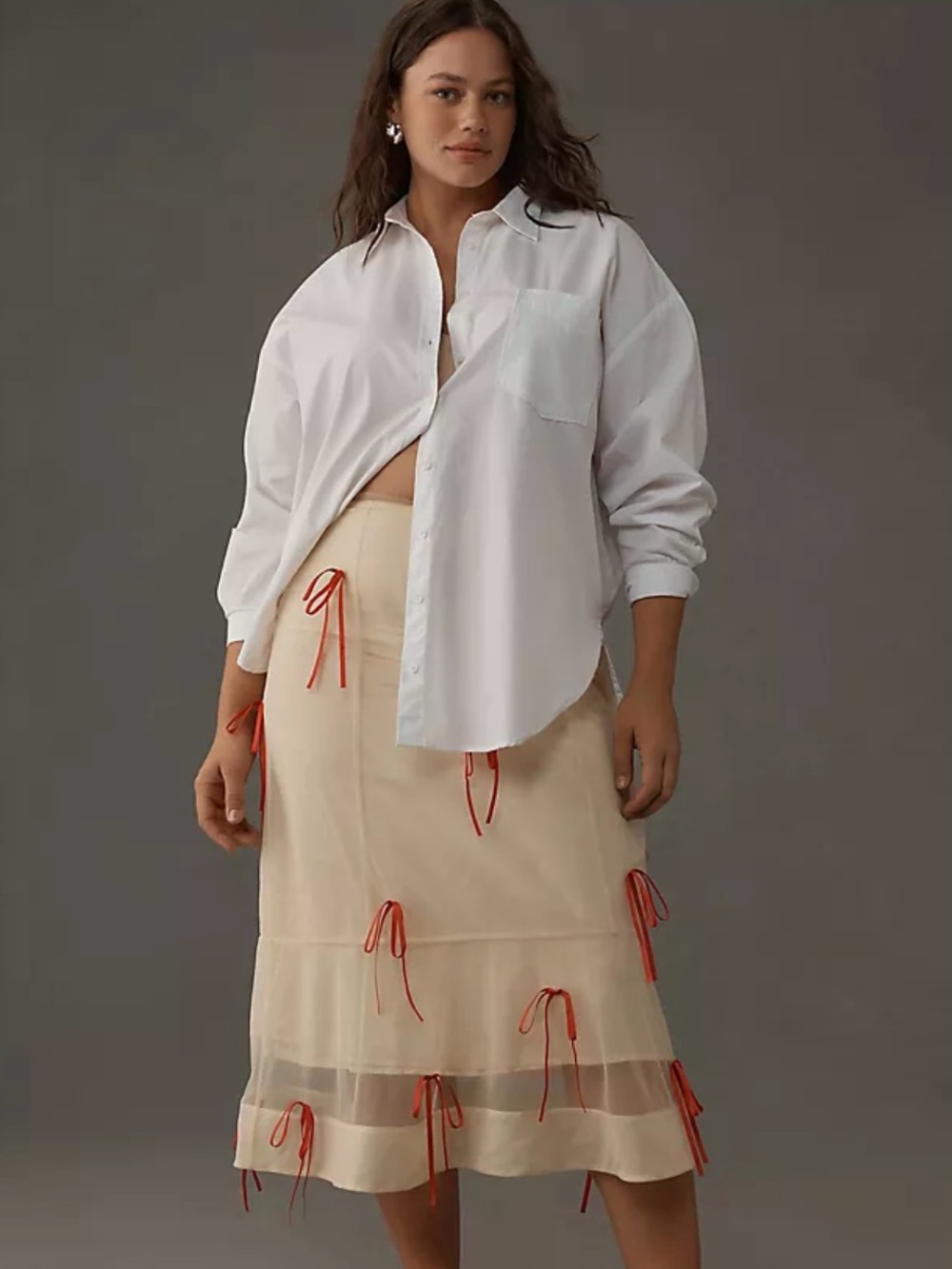 MAEVE Anthropologie red ribbon skirt